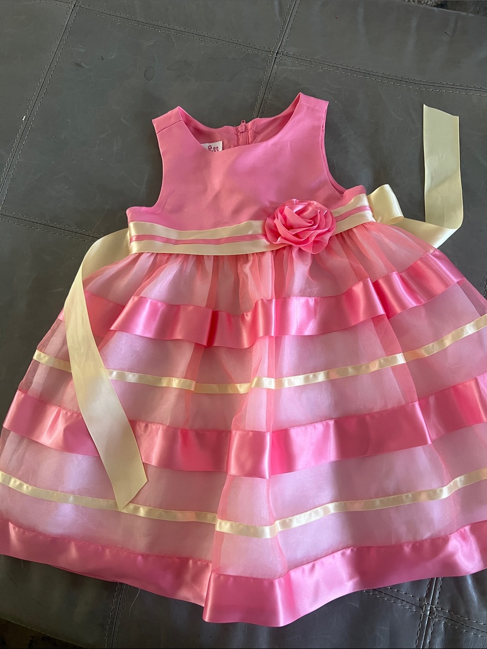 Jessica Ann Pink Satin Party Dress with Cream Ribbon